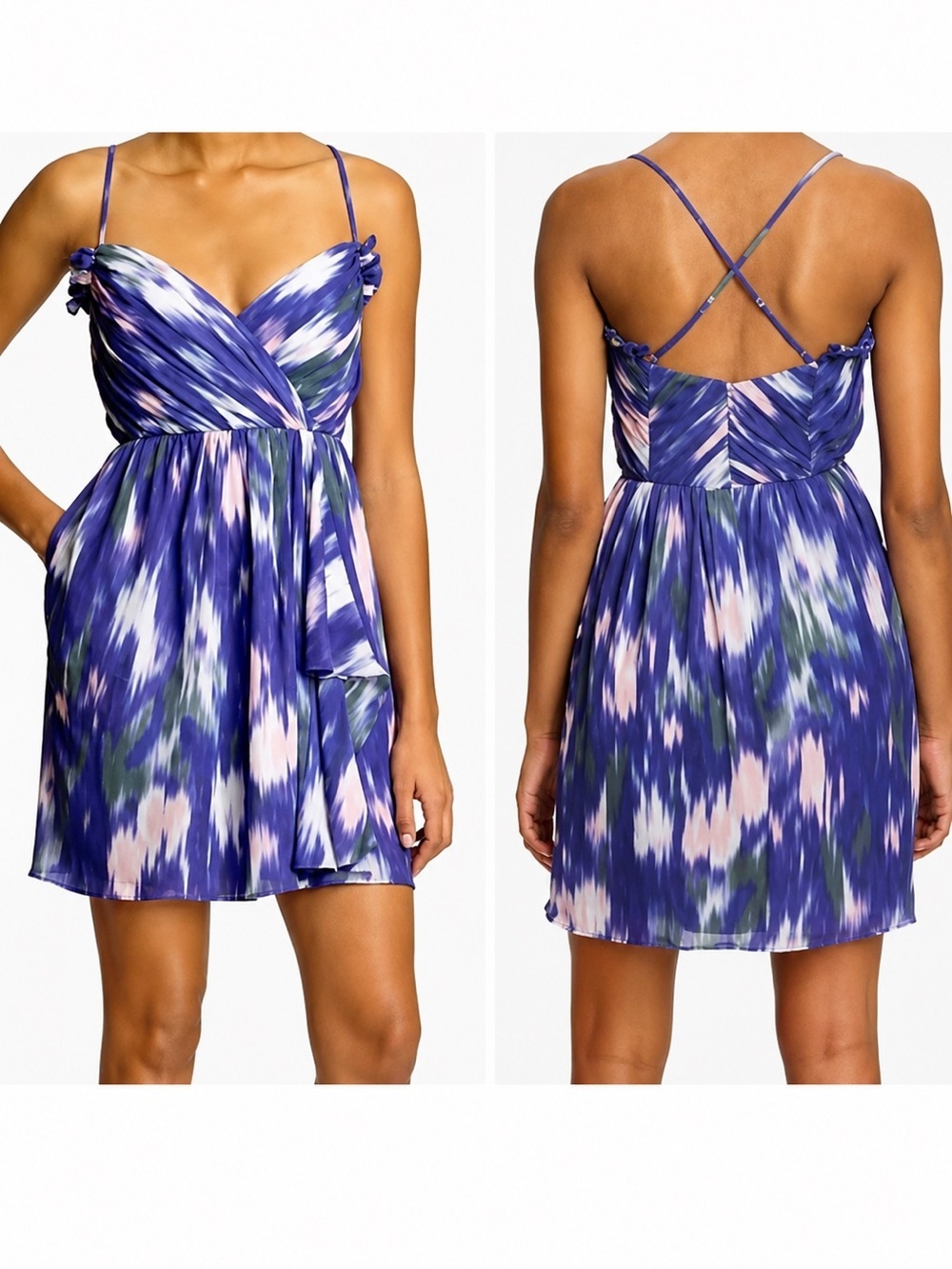 Shoshanna Size 6 Blue Watercolor Print Silk Cocktail Dress from Revolve